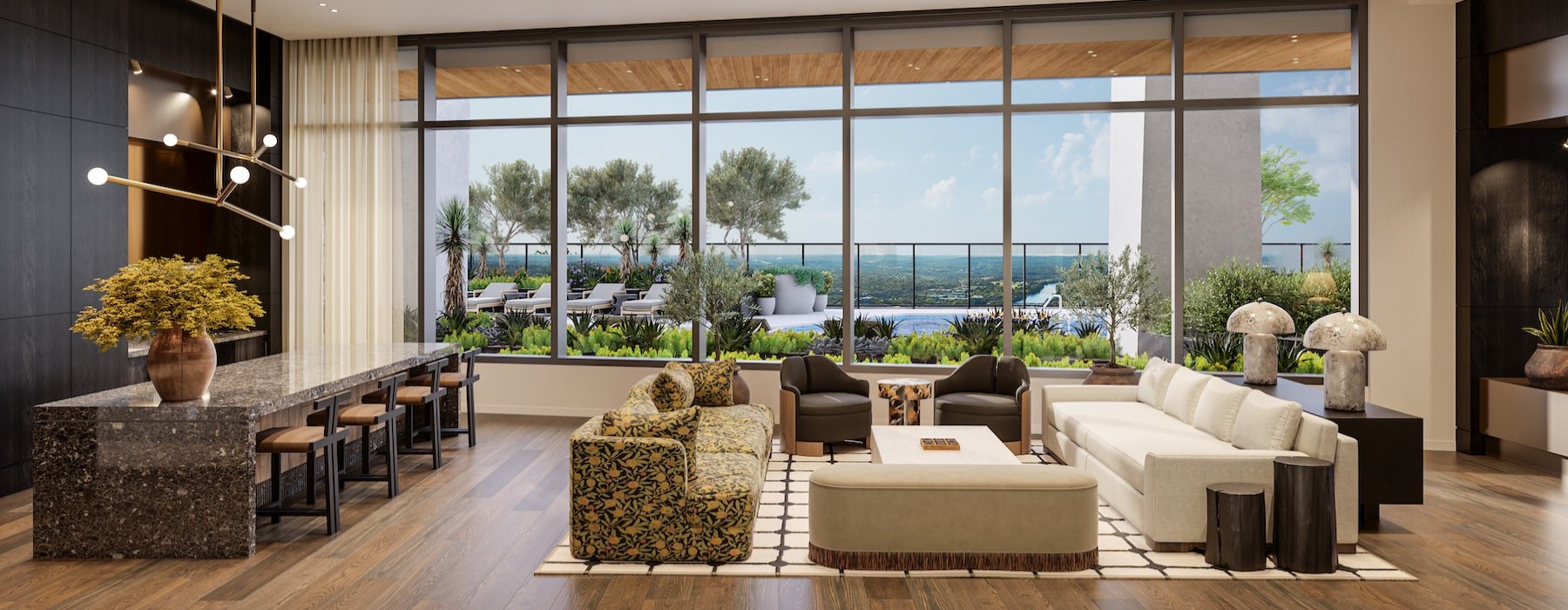 a living room with a large window