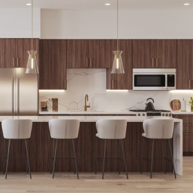 a modern looking kitchen and living room